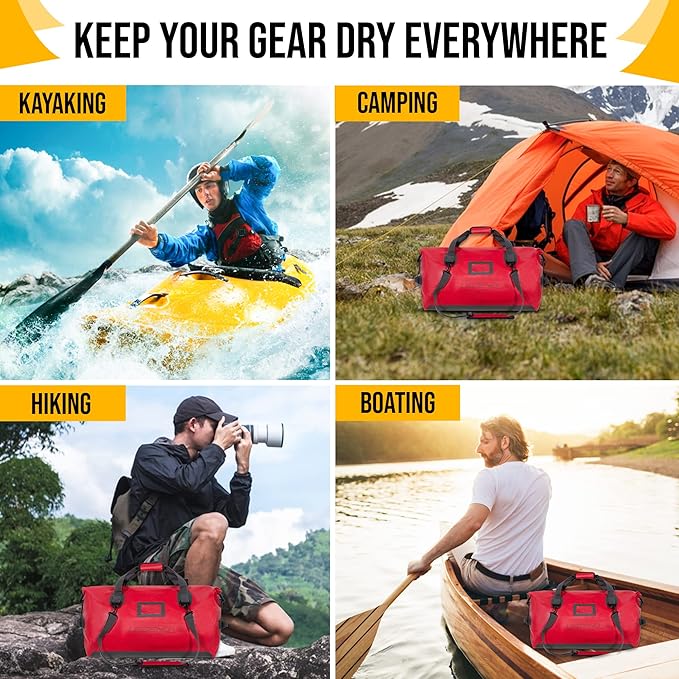 LEGEND Waterproof Duffel Bag - Heavy Duty Duffle Bag for Outdoor, Camping, Boating & Travel, Premium PVC Dry Duffel Bag, Motorcycle Dry Bag with Durable Strap & Handles with Large Storage - 40L Red