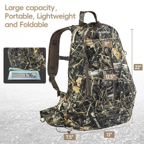 BLISSWILL Hunting Backpack with hunting seat,Lightweight Hiking Daypack,Camping Camouflage Bag with Rain Cover