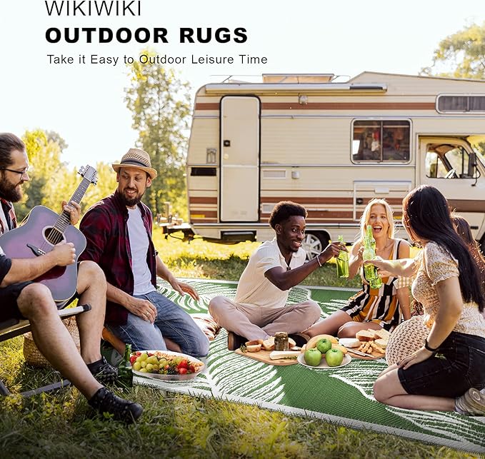 wikiwiki Outdoor Rug, 5x8ft Waterproof Reversible Mat Indoor Outdoor Rugs Carpet, Small Area Rug Plastic Straw Rug for Patio Deck Balcony Pool RV Camping Beach Picnic, Green, Rugscape Series