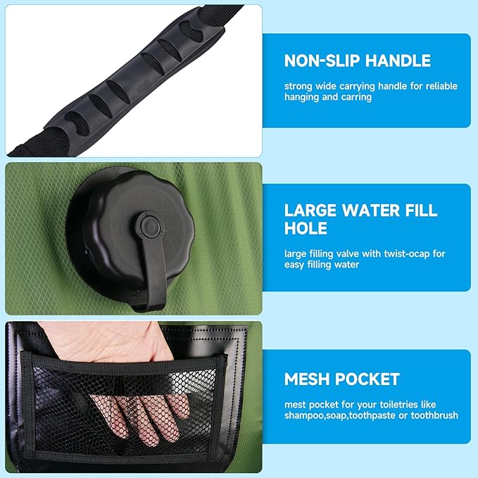 Solar Portable Shower Bag, 5 Gal/20L Solar Heating Outdoor Camping Shower Bag with On-Off Switchable Shower Head&Removable Hose Suitable for Camping, Hiking, Travel, Beach Swimming