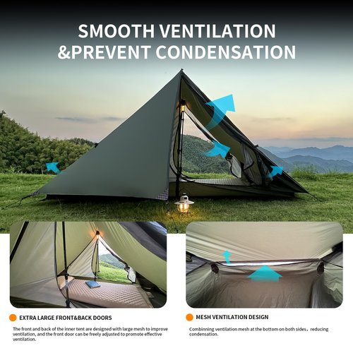 TENPLAY Ultralight Backpacking Tent - 2 Person, Lightweight 20D Nylon, Waterproof 5000mm, Compact, Easy Setup, Portable, 3 Season for Hiking, Mountaineering, Climbing (Green)