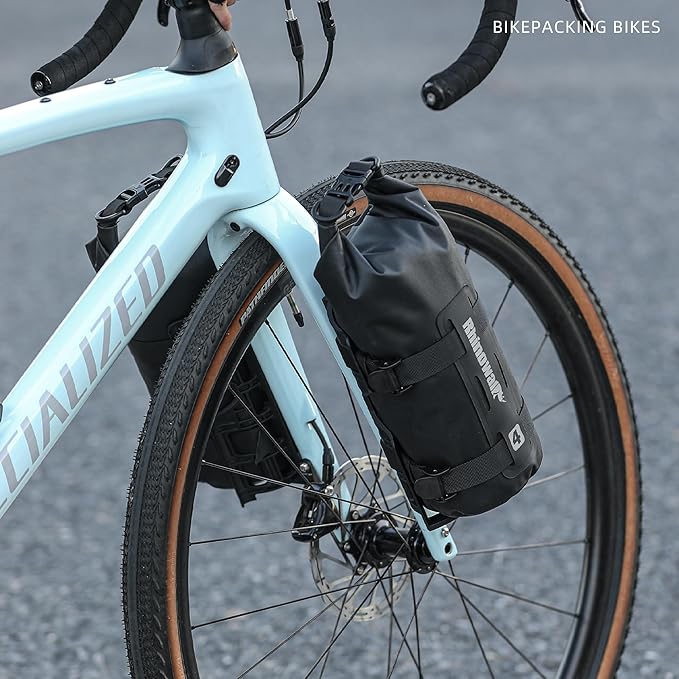 Rhinowalk Bike Front Fork Bag - Waterproof Pannier Saddle Bag - 4L for Mountain & Road Bikes - Black