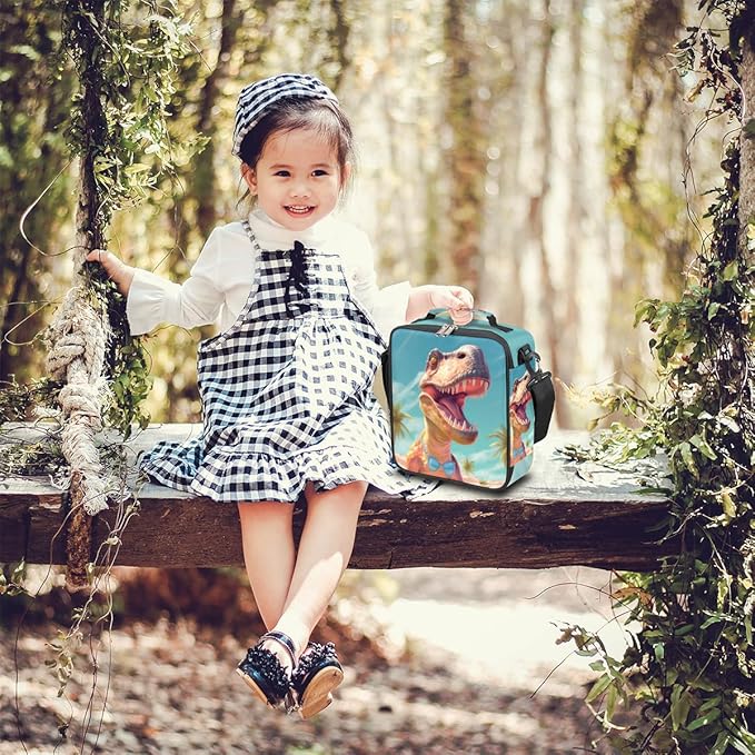 Dinosaur Lunch Box for Kids, Animal Dino Raptor Lunch Bag for Boys Girls, Reusable Insulated Waterproof Lunch Box with Adjustable Shoulder Strap Thermal Cooler Tote Bag for School Daycare Picnic