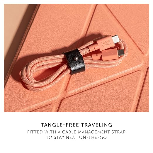 Native Union Type-C Belt Cable - USB-C to USB-C 4ft Ultra-Strong Charging Cable Compatible with iPhone 16, 16 Plus, 16 Pro, 16 Pro Max, iPad Pro, iPad Air, Galaxy S25, Flip 6, Fold 6 (Apricot)