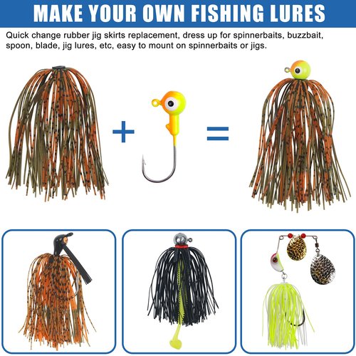 Spinner Bait Skirt Jig Skirts Replacement DIY Fishing Lure Making Supplies Soft Skirt for Spinnerbaits Bass Fishing Jigs Buzzbait Squid Jigs Fishing Lure Skirts 50 Strands 24 Bundles
