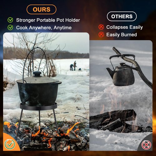 Campfire Tripod for Dutch Oven, Portable Camping Tripod for Open Fire Cooking, Rust-Resistant Cooking Stand
