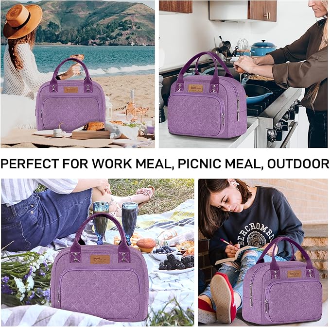 Buringer HOMESPON Lunch Bag for Woman Man Adults with Front Pocket Insulated Lunch Tote Lunch Box Container for Work Picnic or Travel(Purple)