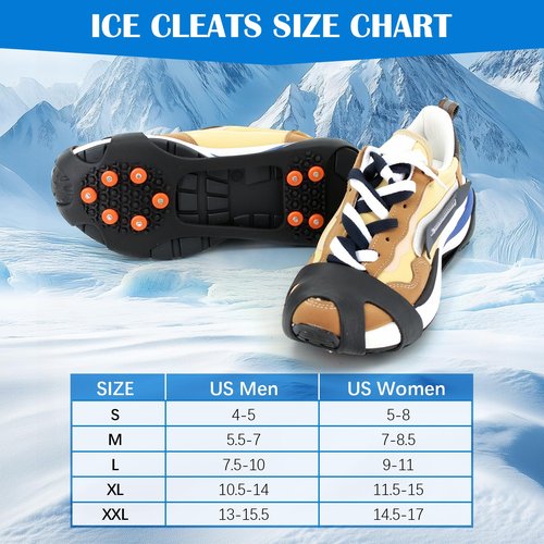UNITACKLE Anti Slip Ice Cleats, Ice Snow Traction Cleats for Walking on Snow and Ice, 10 Steel Studs Crampons, Ice Snow Grips with Extra 20 Replacement Studs for Shoes and Boots