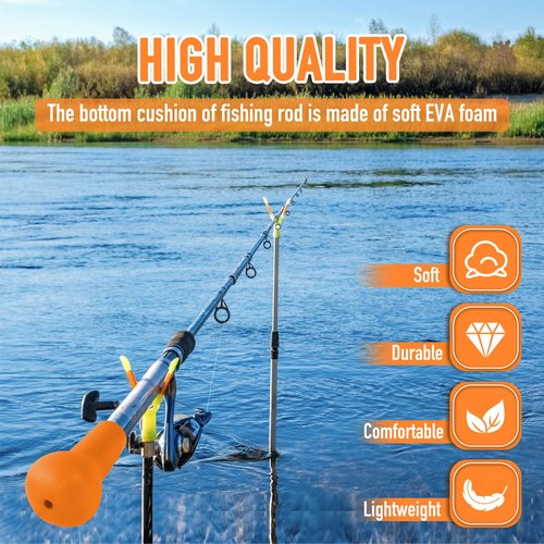 Fishing Rod Butt Cushion, Portable Belly Top Pole Bracket Fish Rod Belly Spherical Barrel, Shock Absorption EVA Foam Stand Up Fishing Pole Holder Base Support for Better Control (Orange)