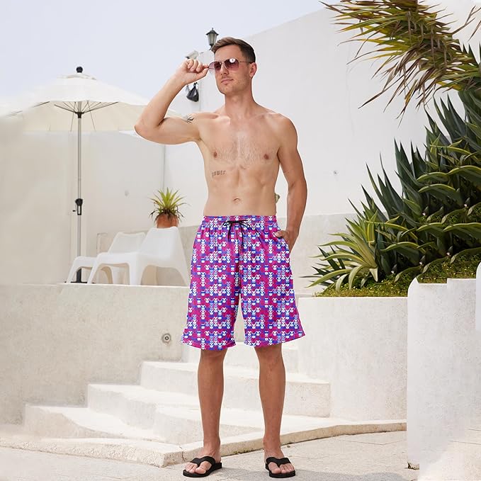 Mens Swim Trunks Quick Dry Board Shorts with Mesh Lining, Breathable Surf Beach Shorts Swimwear Bathing Suits