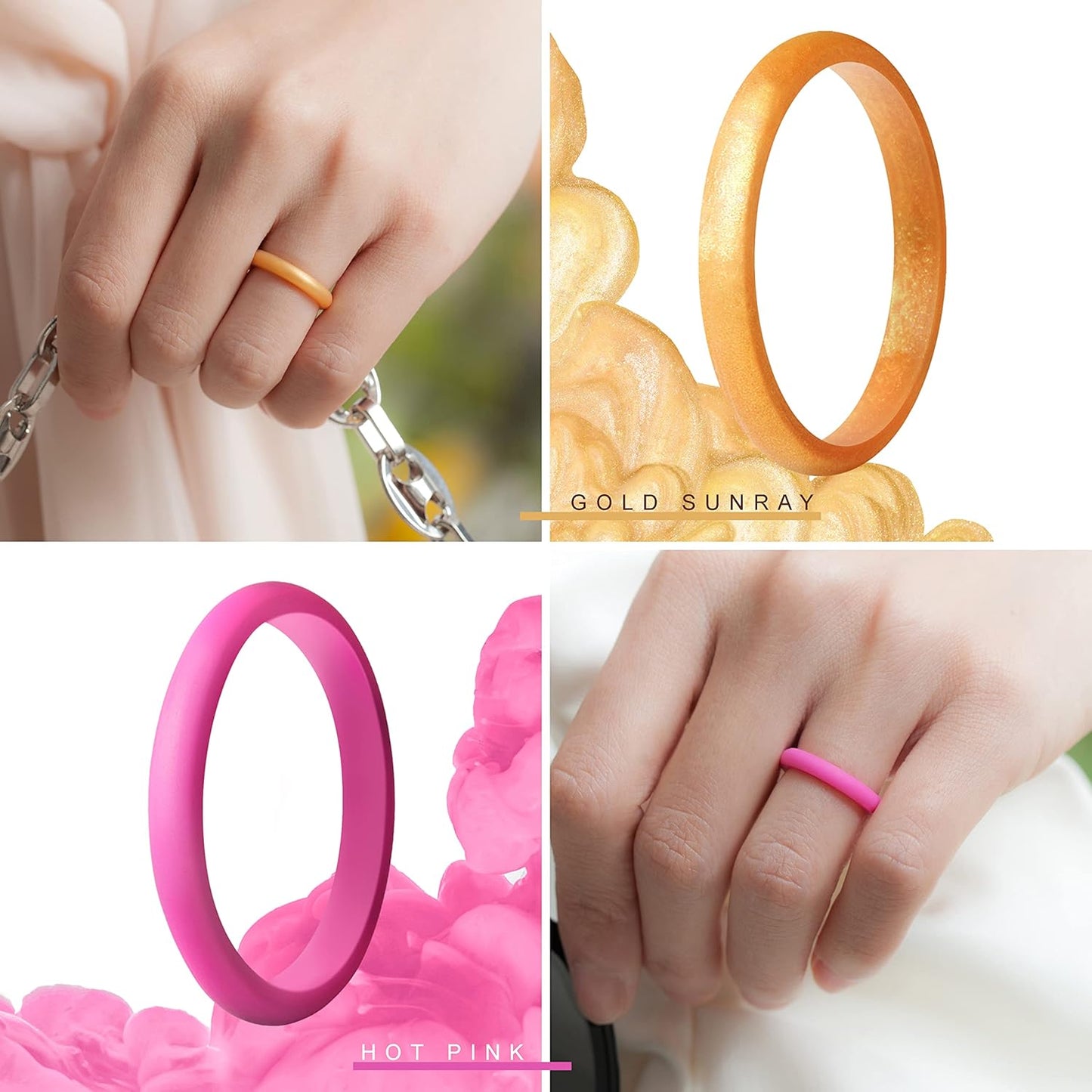 ThunderFit Stackable Silicone Wedding Rings for Women, Thin Rubber Engagement Bands 2.5mm Wide 1.8mm Thick - 1/2/3/4/5/7 Variety Multipack
