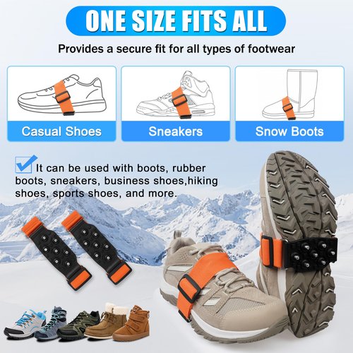 Ice Cleats Snow Traction Cleats for Walking on Snow and Ice Mid-Sole Non-Slip Crampons with Adjustable Straps 7 Tungsten Studs for Grippers Anti Slip Traction Cleats for Walking Jogging Hiking S-1pair