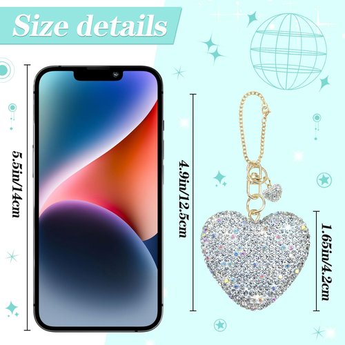 Etyishe Compatible with Cup Accessories,Silver Glitter Heart Charm for Cup with Handle,Bling Cute Keychain for Water Bottles 40&30 Oz Tumbler for Girls Women (Silver)