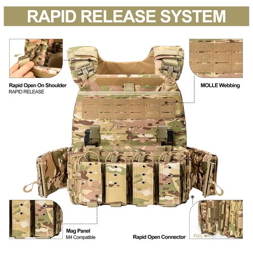 ADHOME Quick Release Tactical Vest, Adjustable Breathable Weighted Vest for Men, Strong Tensile Lightweight Molle Vest 1000D Nylon for Duty Hunting Gaming