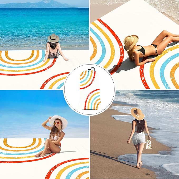 Beach Blanket Waterproof Sandproof, Extra Large Sand Free Beach Mat, Big Compact Lightweight Quick Drying Picnic Blanket with 4 Stakes & Pockets for Camping, Travel, Hiking, Essentials for Outdoor