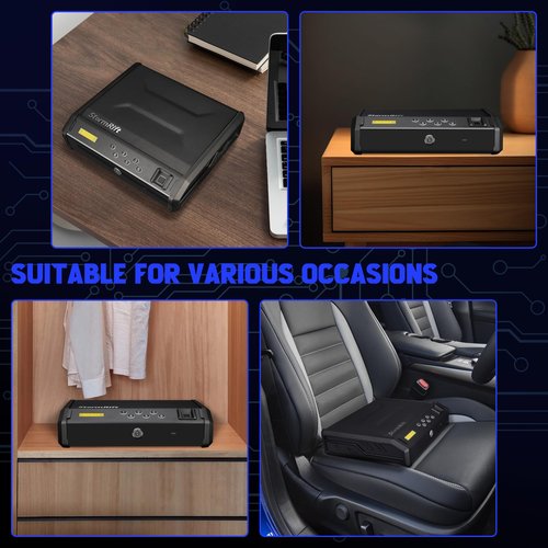 Gun Safe, Biometric Gun Safes for Handgun with 3 Ways Unlock Fingerprint Digital PIN Key Fingerprint Quick Access Pistol Safe for Car Nightstand Living Room