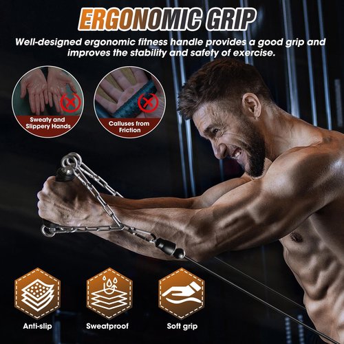 Anobeyi LAT Pulldown & Tricep Rope Cable Attachments, Ergonomic Gym Machine Handles for Home and Commercial Equipment - Heavy Duty Workout Grips with Rope Accessories (Single Handle-1pc)