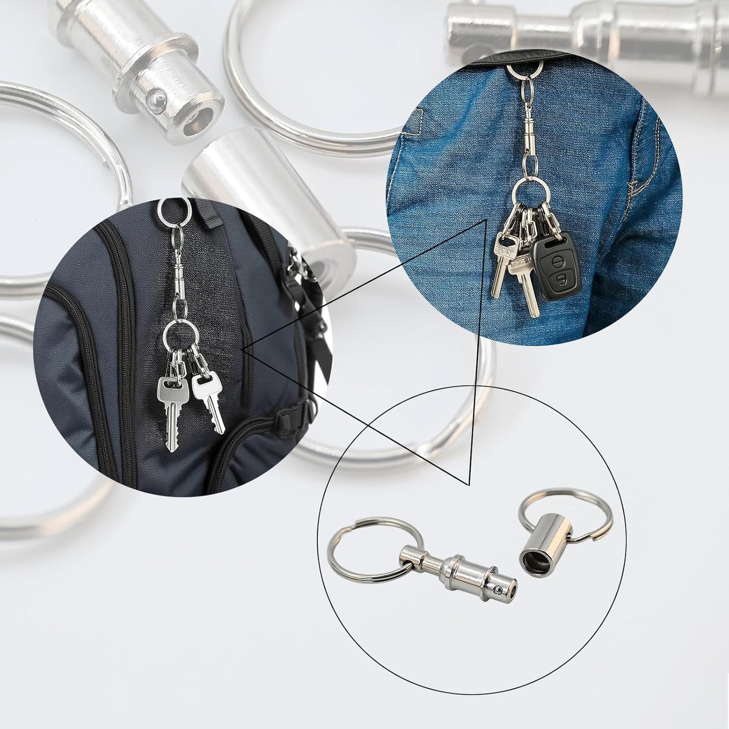 Quick Release Keychain for Backpack Detachable Small Key Ring Pull Apart Key Chain for Car Keys Set of 5