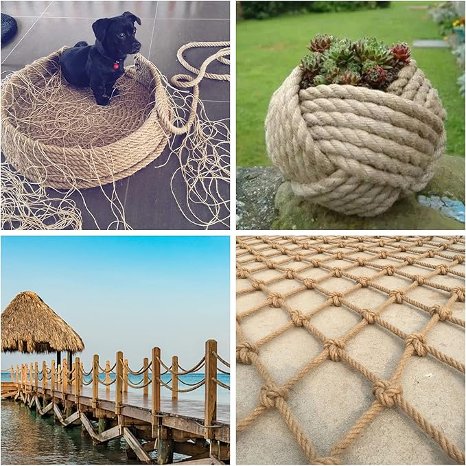 Manila Rope 3/4in x 200ft, Heavy Duty Twisted Rope Natural Hemp Ropes for Crafts,Gardening,Docks, Bundling,Railing,Home Decoratin,Hammock,Porch Swing Ropes