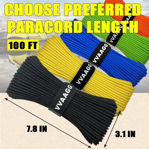VVAAGG 1000 Black Paracord Rope 100FT Utility Nylon Heavy Duty 12 Strand Parachute Cord for Camping, Tent, Clothsline, Outdoor Hiking, Fishing, Survival Braceletand, Marine Weatherproof Rope (100FT)