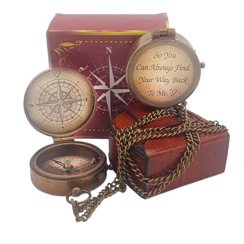 So You Can Always Find Your Way Back to Me Compass - Personalized Working Compass with Leather case, for him/her Bronze for Men- Luxury Gift