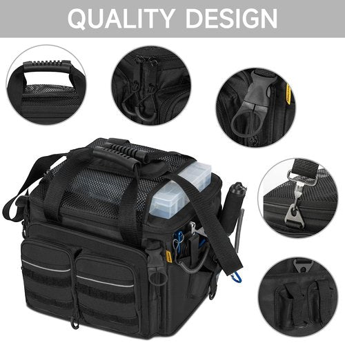 LASUK Fishing Tackle Bag, 600D Water-Resistant Soft Tackle Box Case, Fishing Gear Storage Bag for Saltwater or Freshwater Fishing Gear, Waterproof Bottom