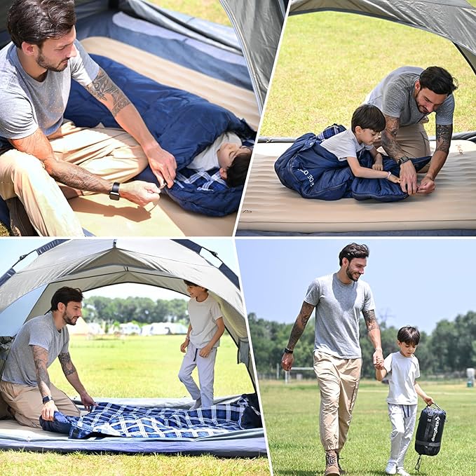 KingCamp 45°F Kids Sleeping Bag, Lightweight Waterproof & Compact Flannel Sleeping Bags Cold Weather & Warm Youth Essentials Gear Accessories for Camping, Fits 10-12 Children up to 5'5" Tall