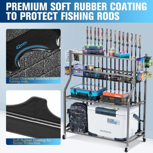 PeBro Fishing Rod Holder, Fishing Pole Holders for Garage, Fishing Rod Holders for Garage, Fishing Pole Holder for Rod Tackle Box Reel Storage, Premium Fishing Gifts for Men, Fishing Gear Organizer