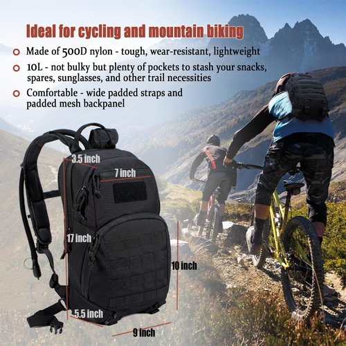 CLTAC Tactical Small Hydration Backpack 10L Molle Pack for Outdoor Hiking Gravel Cycling Mountain Biking with 2.5L Bladder