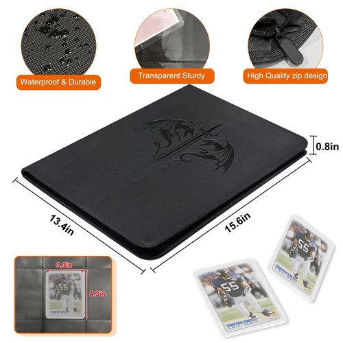 Toploader Binder,Card Holder 9 Pocket Sleeves Hold up 288 Cards. Album Book Case Storage Organizer,used for sports cards,football, baseball, Game King, Skylanders, MTG,game cards“3×4” rigid(BLACK)