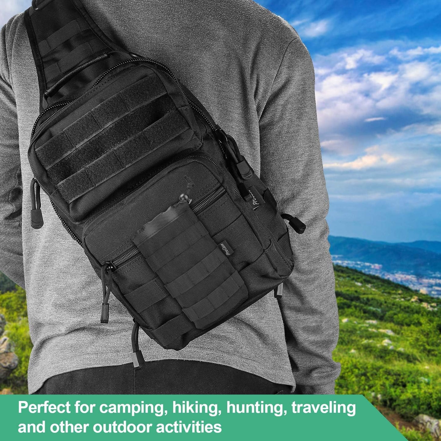 ProCase Tactical Molle Water Bottle Pouch, Military Bottle Holder with Top Drawstring & Mesh Bottom, Portable Water Container Pouch Bag Hydration Carrier for Camping Hiking Hunting Traveling –Black