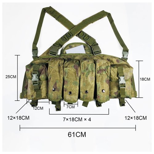 HRTACPAG Tactical Chest Rig for Airsoft - AK Chest Rig -Adjustable Tactical Outdoor Hunting Chest Rig with Mag Pouches Ruin Camo