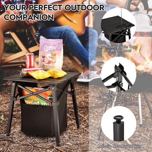 Pnbfhn Aluminum Camping Side Table, Compact Folding Outdoor Portable Beach Small Camp Table with Carry Bag and Storage, Picnic, Hiking, Fishing, Grill