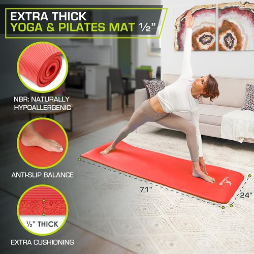 Extra Thick ½” Yoga & Pilates Mat - 71” High Density Foam with Carry Strap