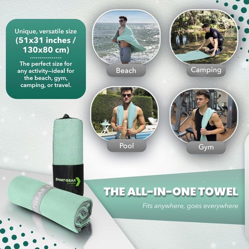 SPORT GEAR Quick Dry Camping & Travel Towel – Microfiber Travel Sports Towel, Beach & Gym Sweat Towels for Men & Women, Fast Drying Lightweight Quick Dry Towels for Body