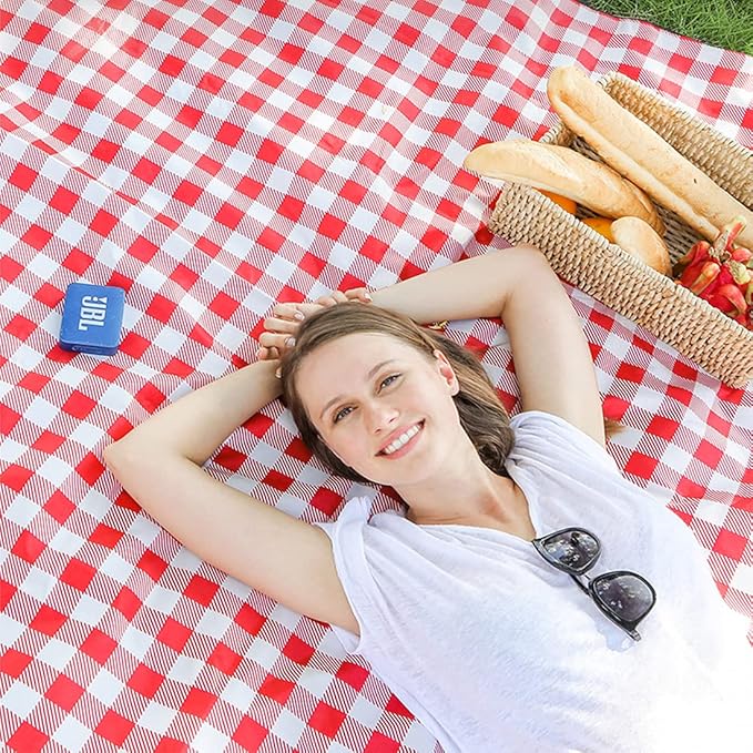 Outdoor Picnic Blanket, XL Foldable Waterproof Sand Beach Mat , in Large 80x60in and Extra Large 80x80infor Beach Camping Hiking Travel Family Concerts Portable Beach Blankets (Classic Red Check)