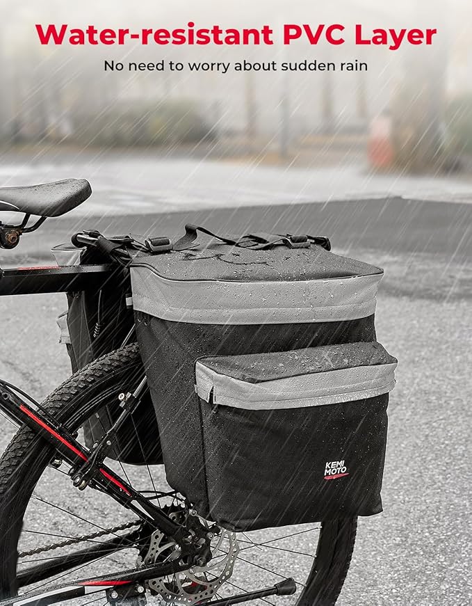 KEMIMOTO Bike Bag Bicycle Panniers Rear Rack Bag, 34L Large Capacity Water Resistant Bicycle Trunk Bag, Bike Saddle Bag for Grocery Shopping, Support for Width Less Than 6 inches Bike Rack, Grey
