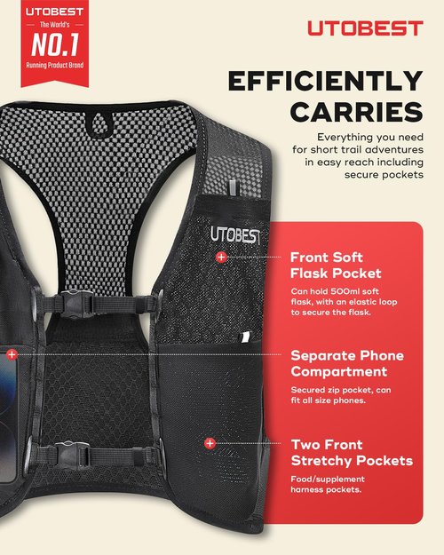 UTOBEST Running Vest for Women Men, Ultra-Light Minimalist Hydration Breathable Reflective Running Gear for Trail Hiking Jogging SM Vest Only
