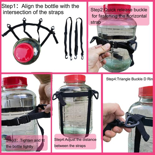 Storbuffs 1 Gallon Glass Jar Easy-Carry Straps,2 Gallon Glass Bottle Carrying Straps.with 4 Triangle Buckle,2 Adjustable Tote Straps.Gray,Polyester Cotton 1mm,Fit 0.5~2 Gallon,Black,not Included Jar