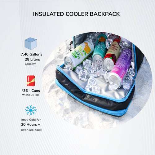Ankado Insulated Cooler Backpack, 36-Can Capacity, Leakproof & Waterproof, Seamless hot Pressing Inside, Lightweight and Durable Design. Perfect for Beach, Camping, Travel (Grey)