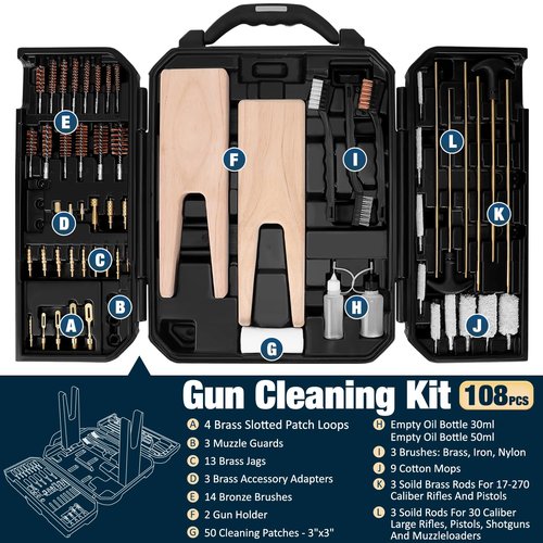 Universal Gun Cleaning Kit for All Caliber Compatible with Pistol Rifle Handgun Shotgun Hunting with Brass Rods and Cleaning Stand