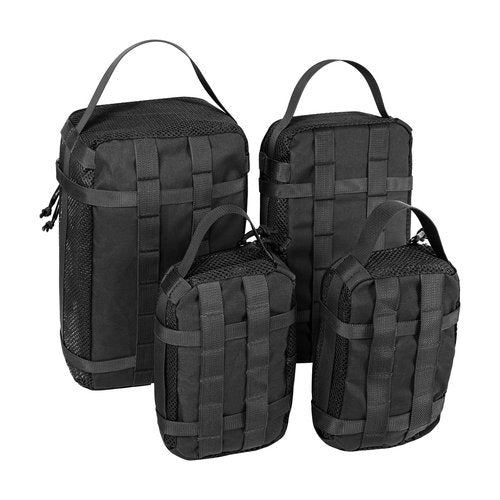 CASONMMAX 4 Set Tactical Packing Cubes ,Compressible Mesh Duffle Storage Bag,Portable Edc Molle Pouch Organizer. (BK)
