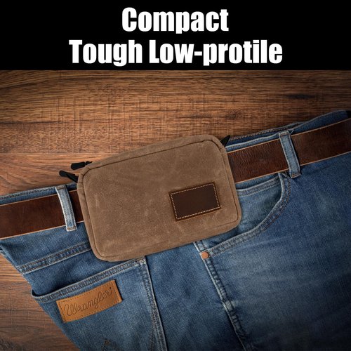 Heavy Duty Waxed Canvas Belt Bag - Waist Pack for Men & Women, EDC Pouch with Zipper, Brown