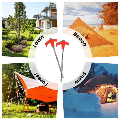 8" Screw in Tent Stakes 8PCS - Ground Anchors Screw in, Screw in Tent Stakes Heavy Duty, Galvanized - Camping Tent Accessories, Metal Threaded Tent Spikes with Hex Head Driver and Storage Bags