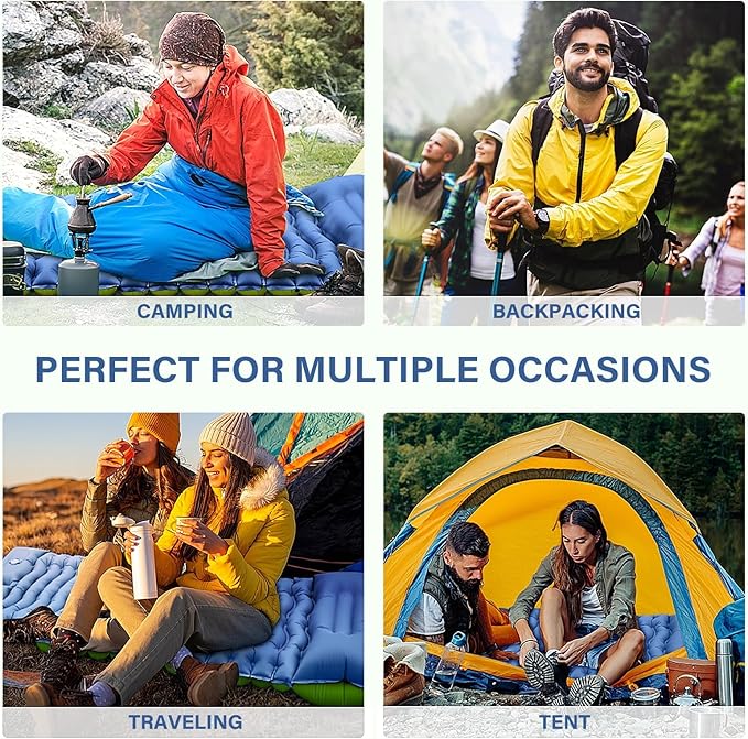 Camping Sleeping Pad, Ultralight Inflatable Sleeping Mat with Built-in Foot Pump & Pillow, Compact Air Mattress for Camping, Backpacking, Hiking, Tent - Blue