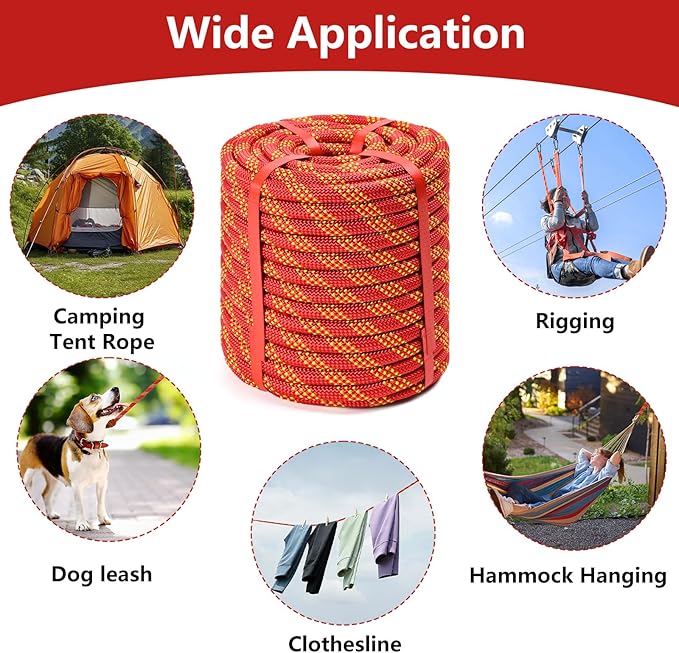 Arborist Rigging Rope - Red 1/2 in x 100 Ft Static Bull Rope for Climbing Tree Felling Pulling Various Outdoor Applications Construction Swing Sailing
