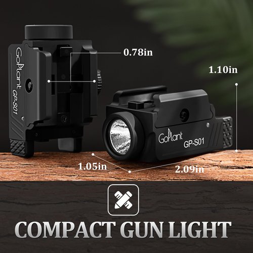GOPLANT 1350 Lumens Compact Weapon Light Flashlight, Only LED Light Without Laser Aircraft Grade Aluminum Subcompact Pistol Light, Adjustable Rail-Mounted Handgun Light, Type-C Rechargeable (GP-S01)