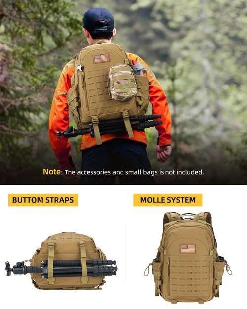 CVLIFE Tactical Backpack Military Molle Backpack for Men Women, Army Daypack with Laptop Compartment, 40L Assault Pack Rucksack Bug Out Bag for Outdoors Hiking Travel Camping, Tan