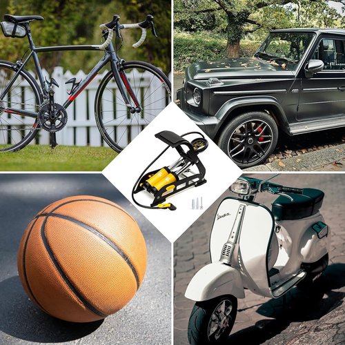 Double Cylinder Barrel Bike Foot Pump,160PSI Aluminum Body Floor Air Pump with Precisional Accurate Pressure Gauge Smart Valve Head for Presta Schrader & Deutschland Valve Bicycle Tire Pumps