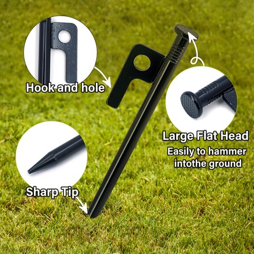 NIOSAVM Heavy Duty Tent Stakes 8-Pack - Carbon Steel Rust-Proof Camping Pegs with Protective Caps, Storm-Proof for Beach, Mountain & Tarp Anchoring